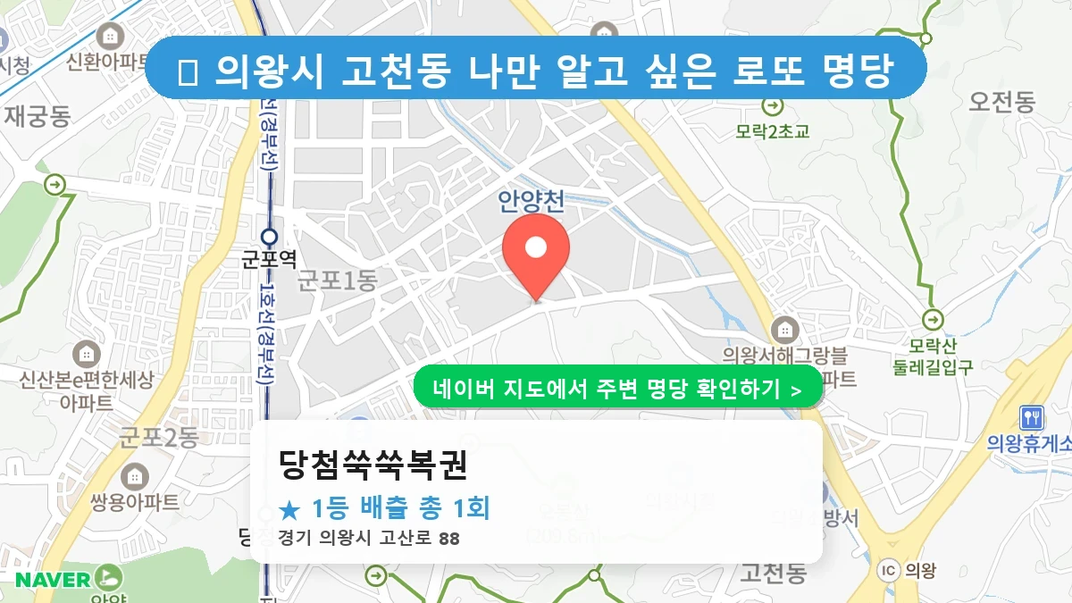 제1189회 의왕시 고천동 로또 명당 당첨쑥쑥복권 위치 및 상세정보