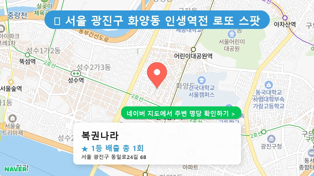 제1226회 광진구 화양동 로또 명당 복권나라 위치 및 상세정보