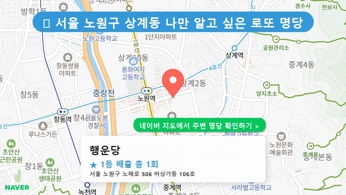 제1221회 노원구 상계동 로또 명당 행운당 위치 및 상세정보