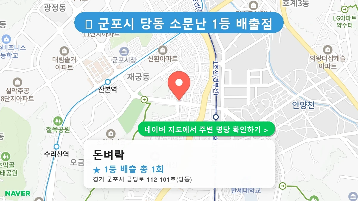 제1222회 군포시 당동 로또 명당 돈벼락 위치 및 상세정보