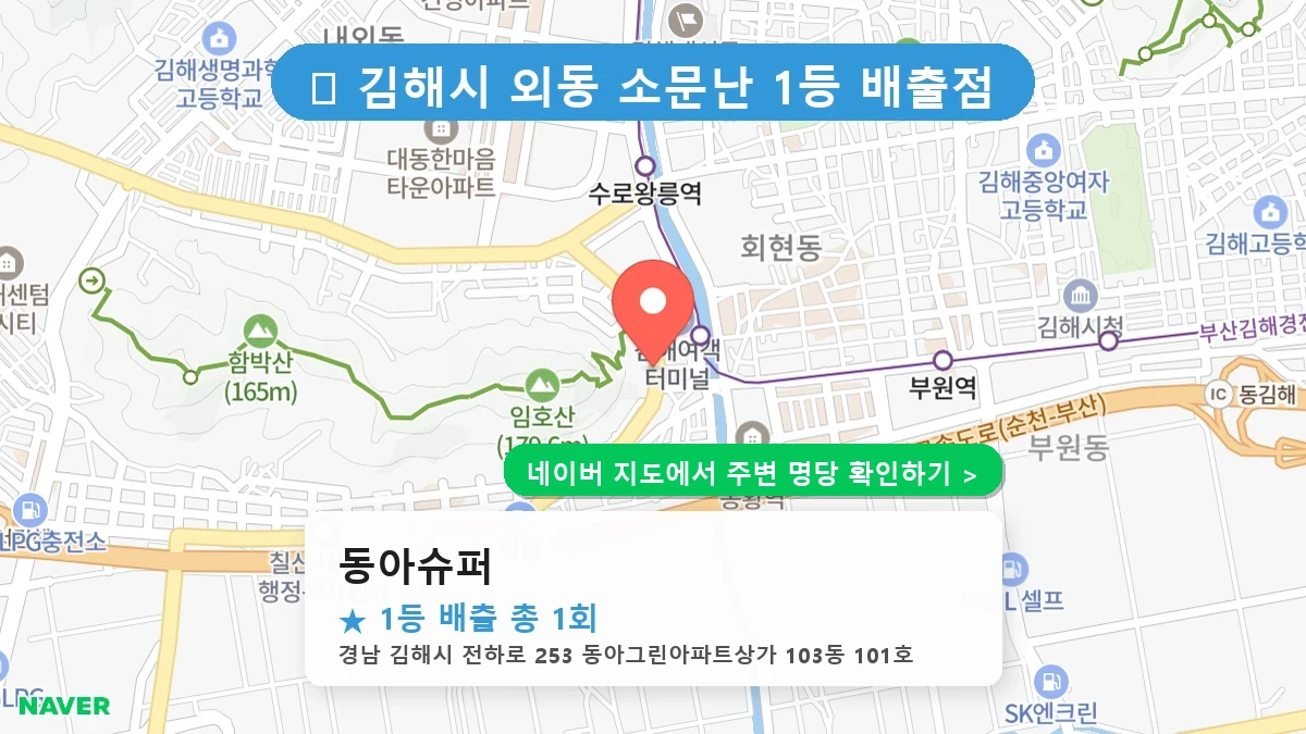 제1188회 김해시 외동 로또 명당 동아슈퍼 위치 및 상세정보