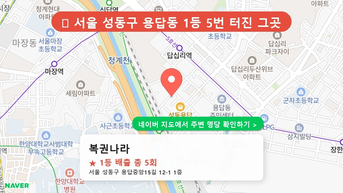 제1221회 성동구 용답동 로또 명당 복권나라 위치 및 상세정보