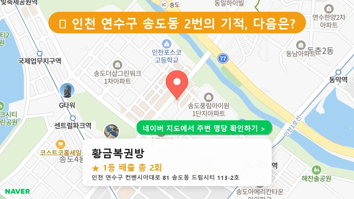 제1220회 연수구 송도동 로또 명당 황금복권방 위치 및 상세정보