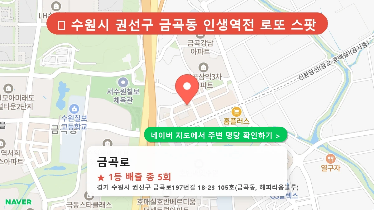 제1222회 수원시 금곡동 로또 명당 금곡로 위치 및 상세정보