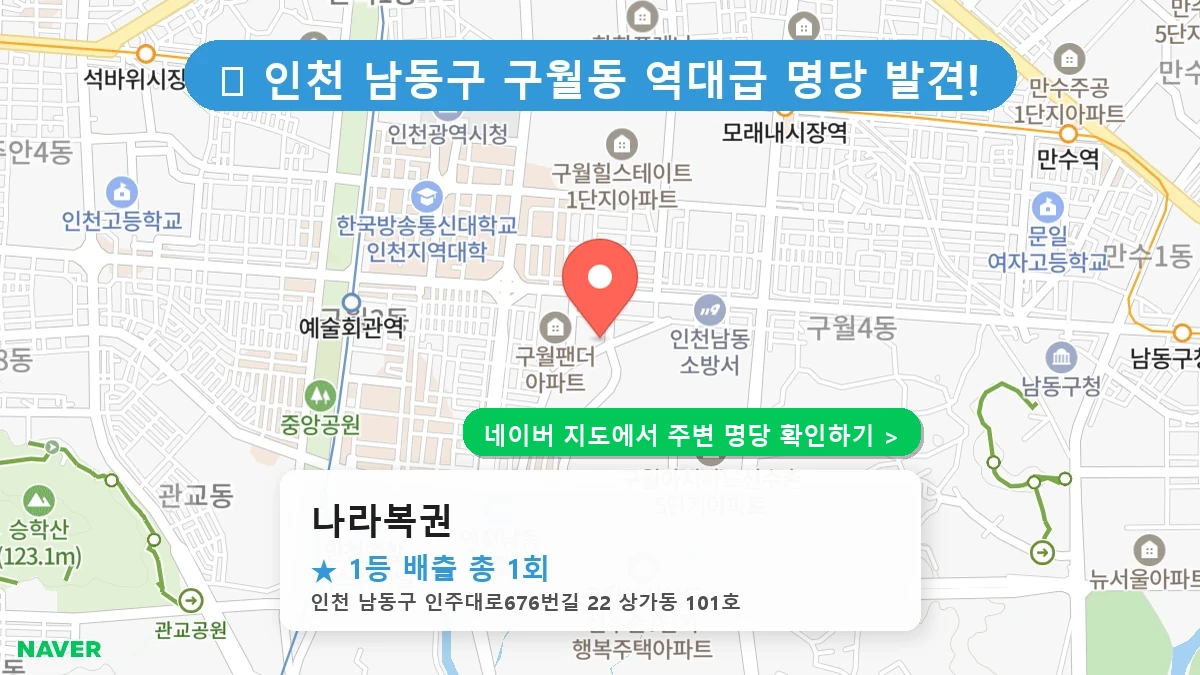 제1228회 남동구 구월동 로또 명당 나라복권 위치 및 상세정보
