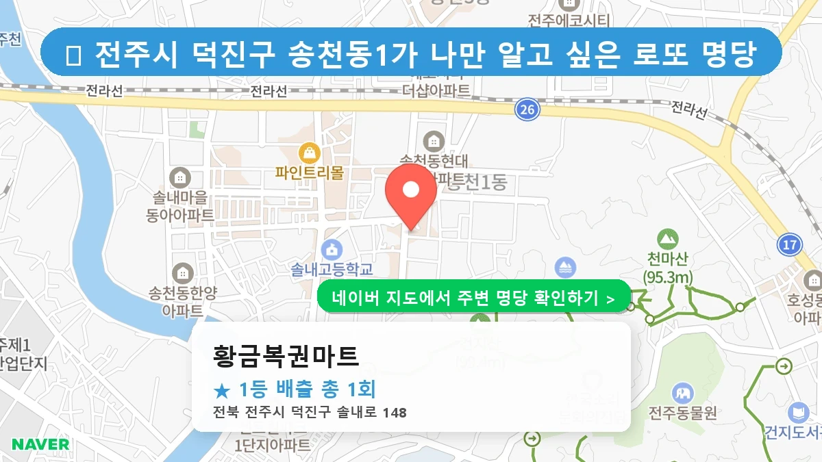 제1236회 전주시 송천동1가 로또 명당 황금복권마트 위치 및 상세정보