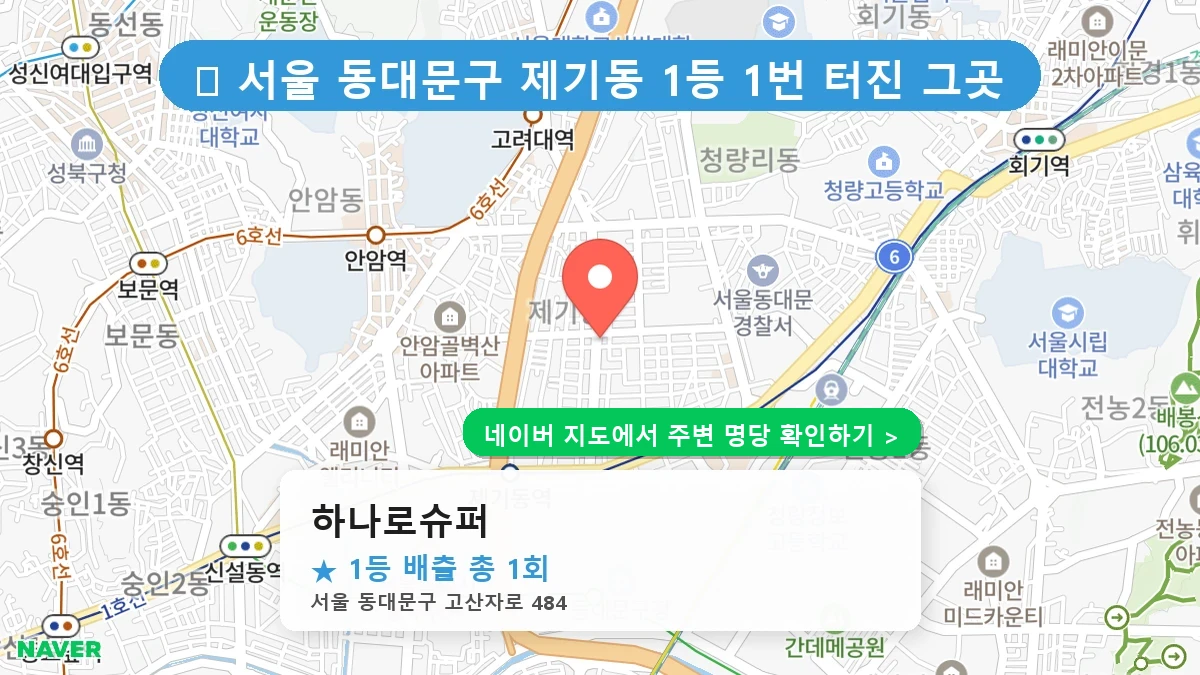 제1221회 동대문구 제기동 로또 명당 하나로슈퍼 위치 및 상세정보