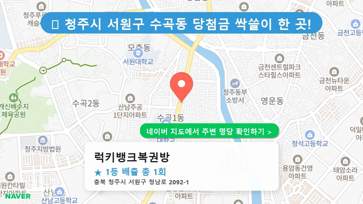 제1237회 청주시 수곡동 로또 명당 럭키뱅크복권방 위치 및 상세정보