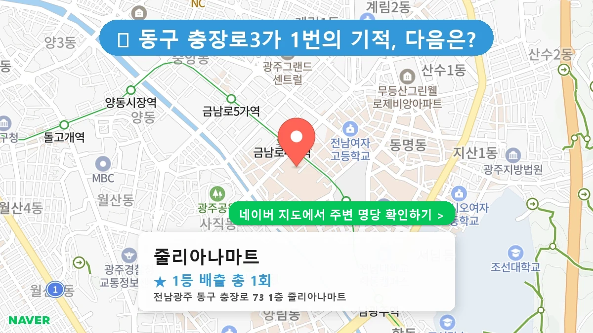 제1235회 동구 충장로3가 로또 명당 줄리아나마트 위치 및 상세정보