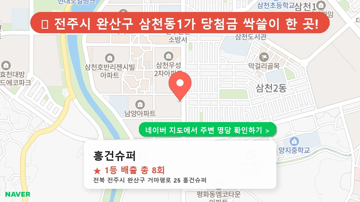 제1221회 전주시 삼천동1가 로또 명당 흥건슈퍼 위치 및 상세정보