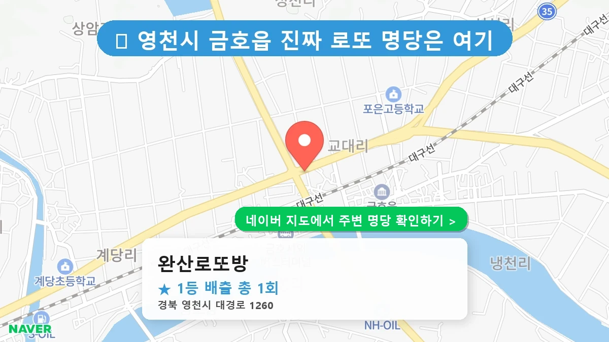 제1221회 영천시 금호읍 로또 명당 완산로또방 위치 및 상세정보