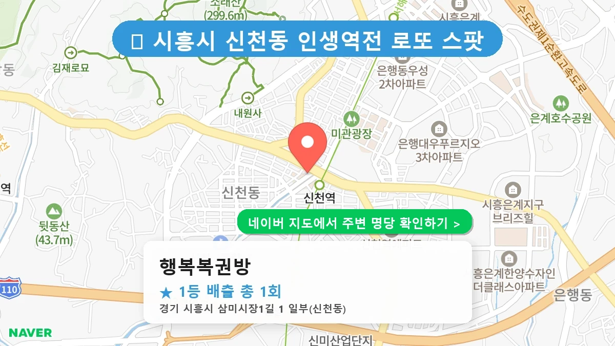 제1238회 시흥시 신천동 로또 명당 행복복권방 위치 및 상세정보