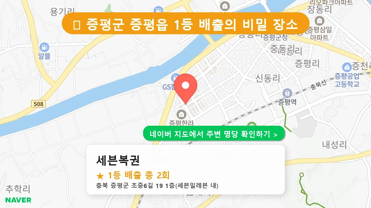 제1220회 증평군 증평읍 로또 명당 세븐복권 위치 및 상세정보