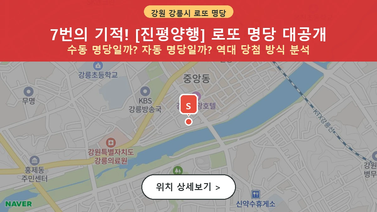 제1203회 강릉시 남문동 로또 명당 진평양행 위치 및 상세정보