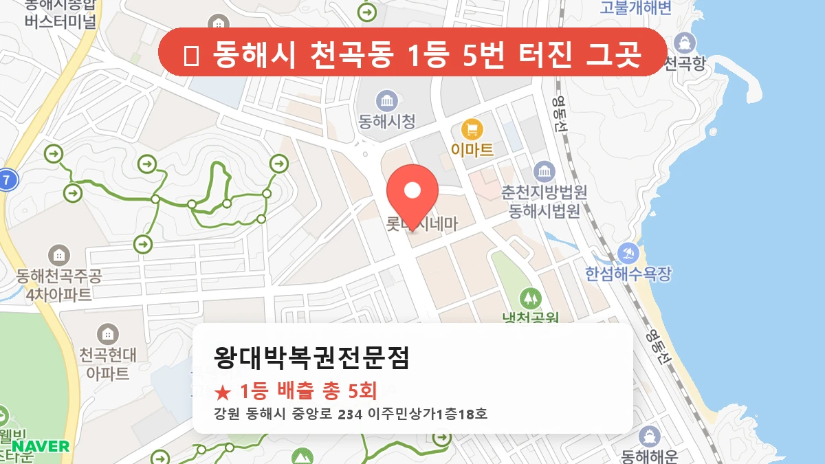 제1194회 동해시 천곡동 로또 명당 왕대박복권전문점 위치 및 상세정보