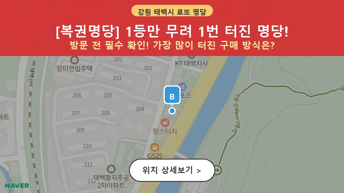 제1199회 태백시 황지동 로또 명당 복권명당 위치 및 상세정보