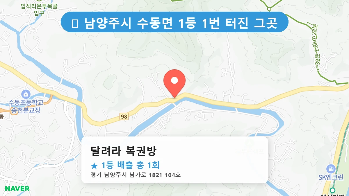 제1196회 남양주시 수동면 로또 명당 달려라 복권방 위치 및 상세정보