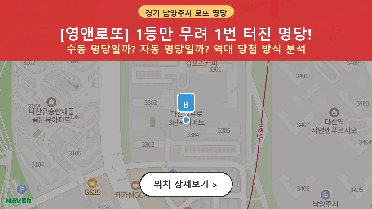 제1203회 남양주시 다산동 로또 명당 영앤로또 위치 및 상세정보