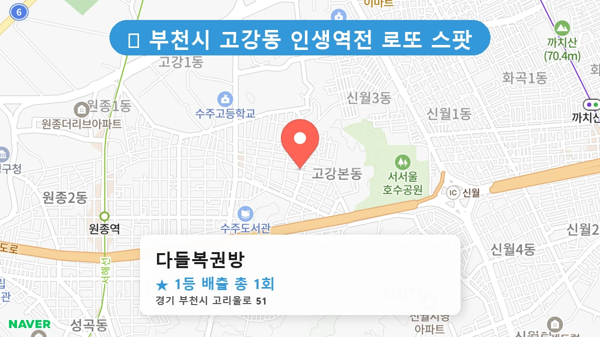 제1218회 부천시 고강동 로또 명당 다들복권방 위치 및 상세정보