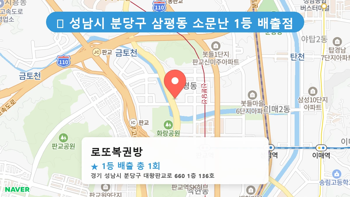 제1218회 성남시 삼평동 로또 명당 로또복권방 위치 및 상세정보