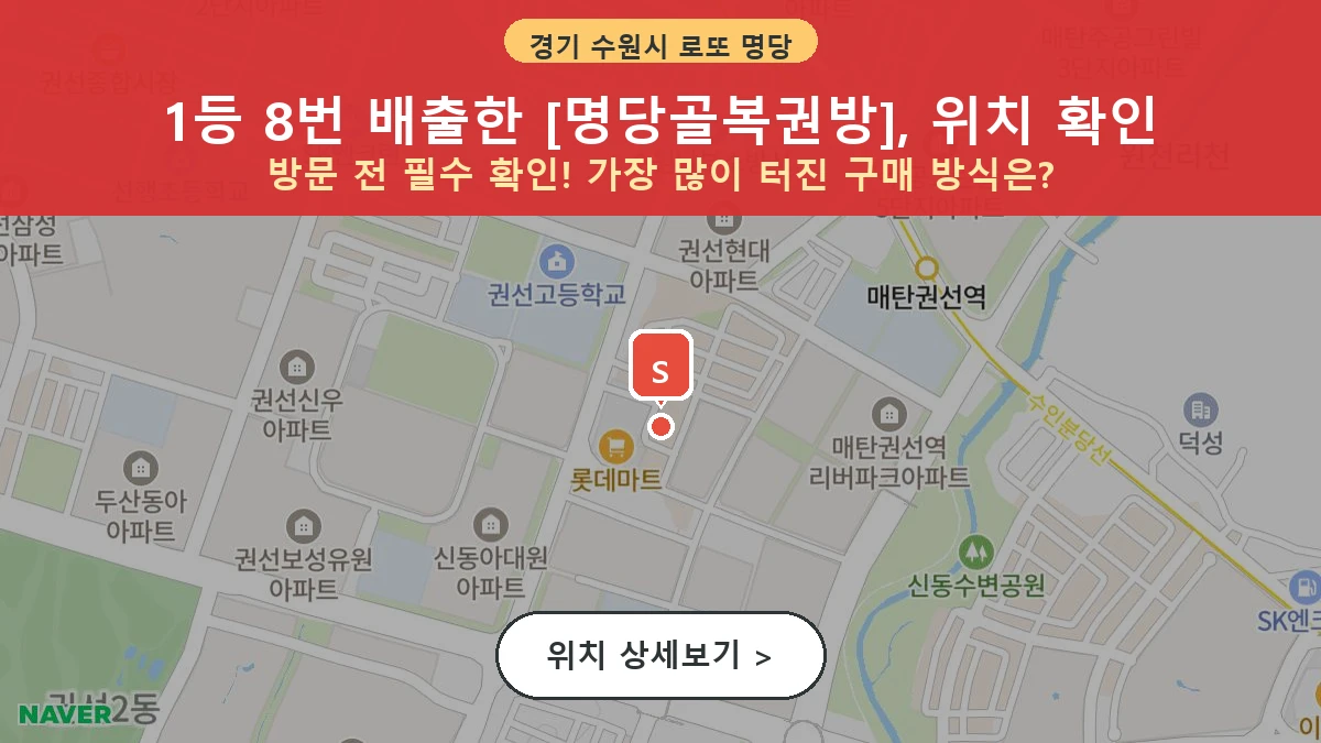 제1198회 수원시 권선동 로또 명당 명당골복권방 위치 및 상세정보
