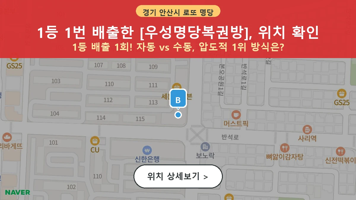 제1206회 안산시 본오동 로또 명당 우성명당복권방 위치 및 상세정보