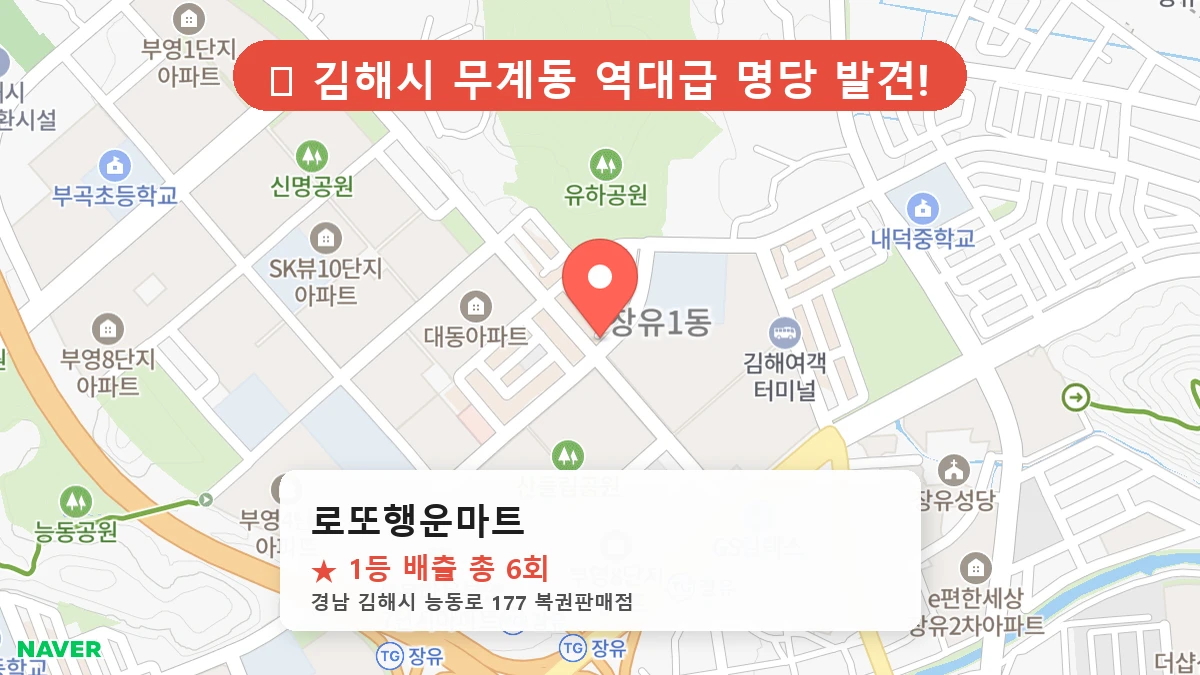 제1194회 김해시 무계동 로또 명당 로또행운마트 위치 및 상세정보