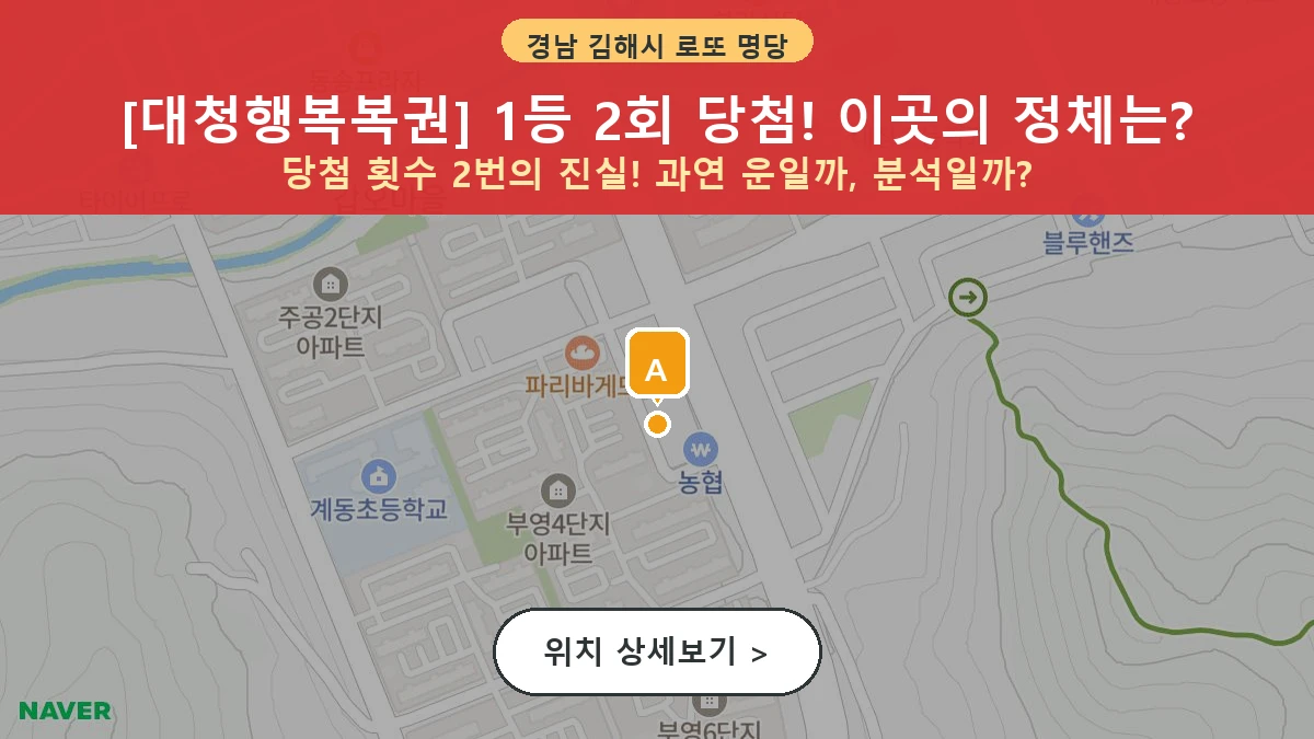 제1207회 김해시 대청동 로또 명당 대청행복복권 위치 및 상세정보