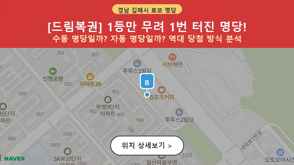 제1210회 김해시 부곡동 로또 명당 드림복권 위치 및 상세정보