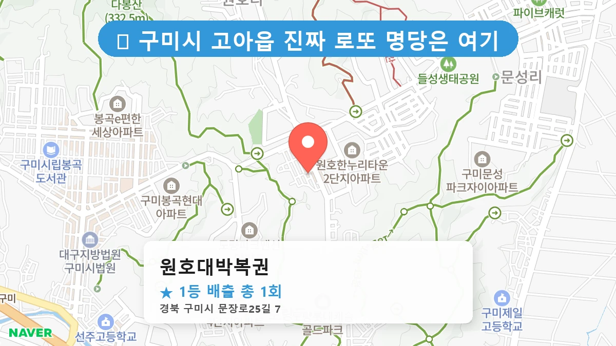 제1216회 구미시 고아읍 로또 명당 원호대박복권 위치 및 상세정보