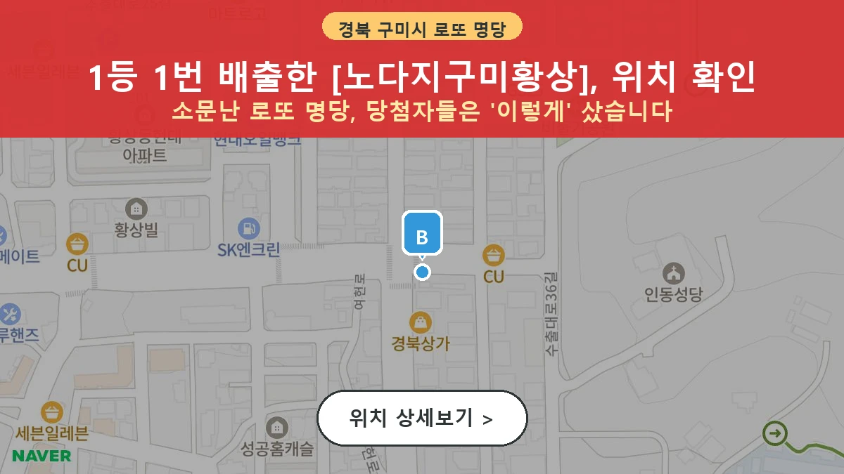 제1201회 구미시 인의동 로또 명당 노다지구미황상 위치 및 상세정보