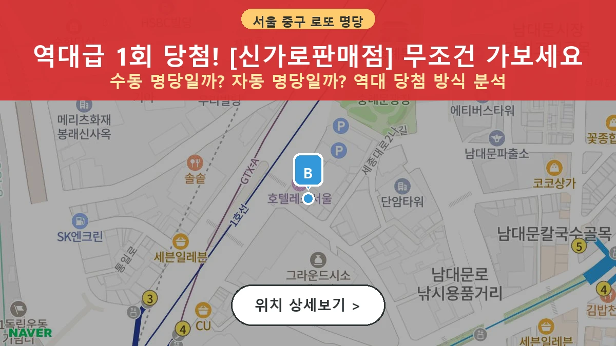 제1201회 중구 남대문로5가 로또 명당 신가로판매점 위치 및 상세정보
