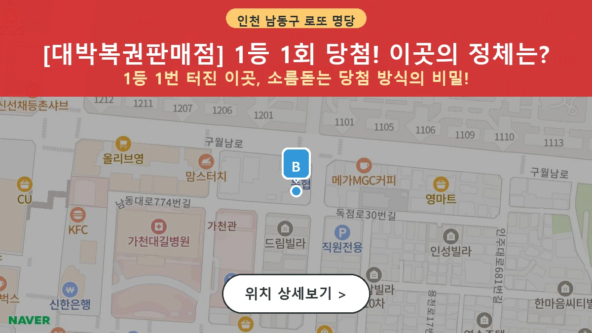 제1205회 남동구 구월동 로또 명당 대박복권판매점 위치 및 상세정보