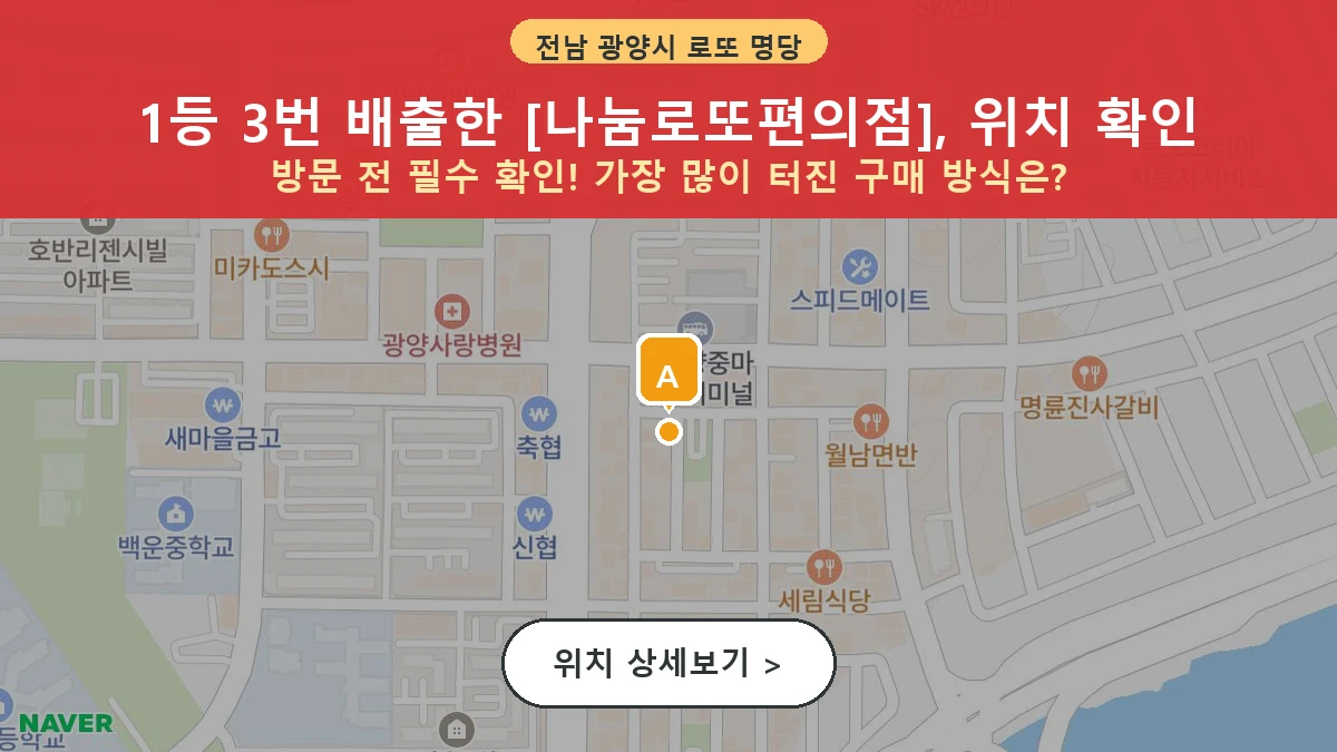 제1211회 광양시 중동 로또 명당 나눔로또편의점 위치 및 상세정보