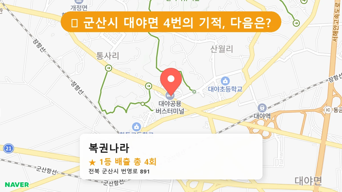제1218회 군산시 대야면 로또 명당 복권나라 위치 및 상세정보