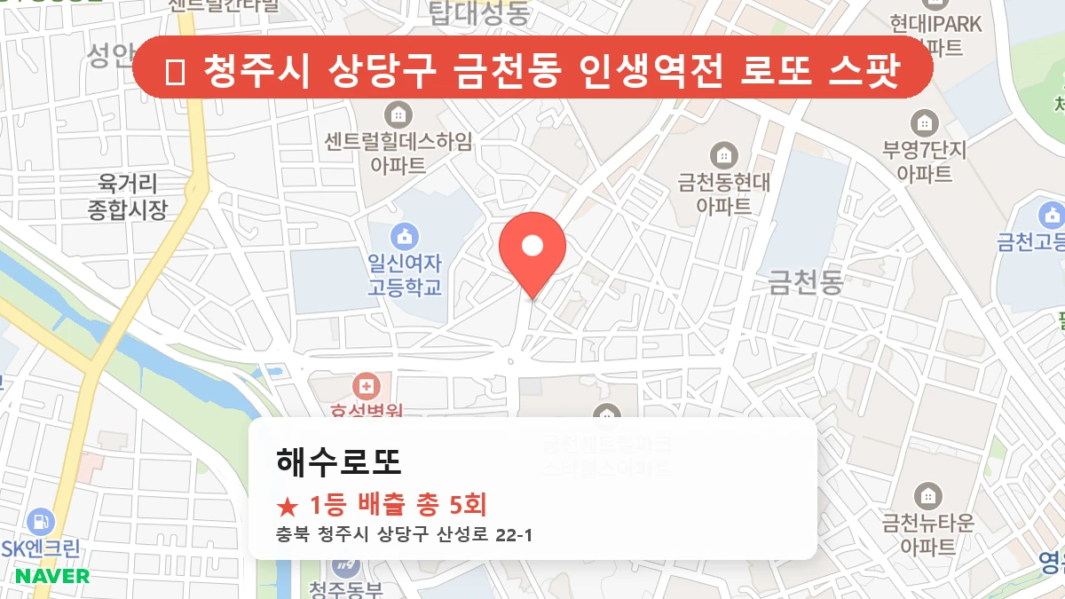 제1192회 청주시 금천동 로또 명당 해수로또 위치 및 상세정보