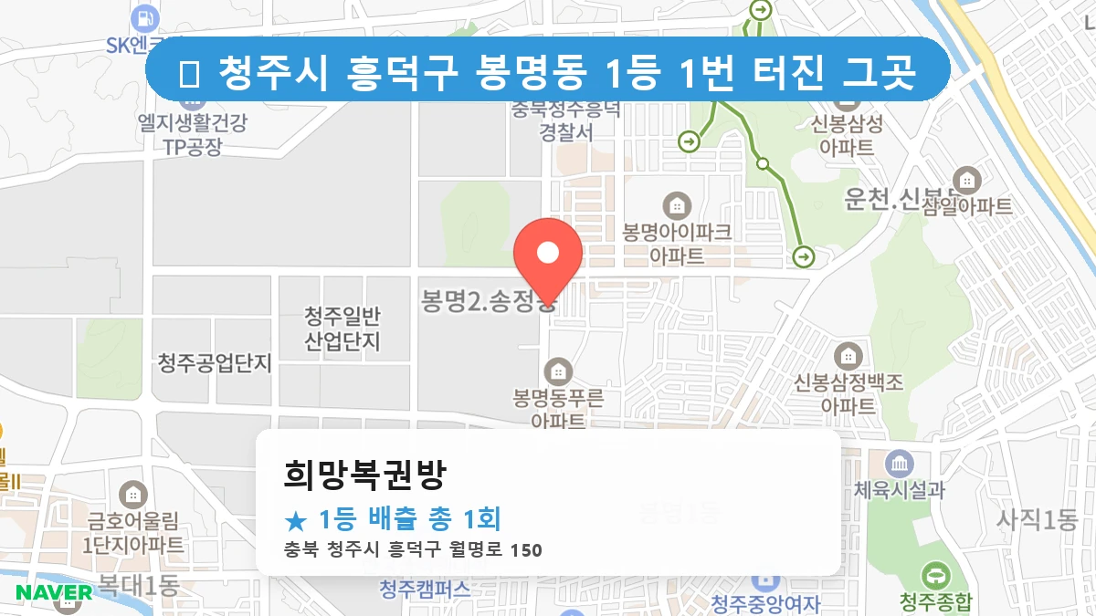 제1190회 청주시 봉명동 로또 명당 희망복권방 위치 및 상세정보