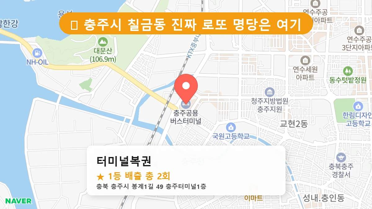 제1192회 충주시 칠금동 로또 명당 터미널복권 위치 및 상세정보