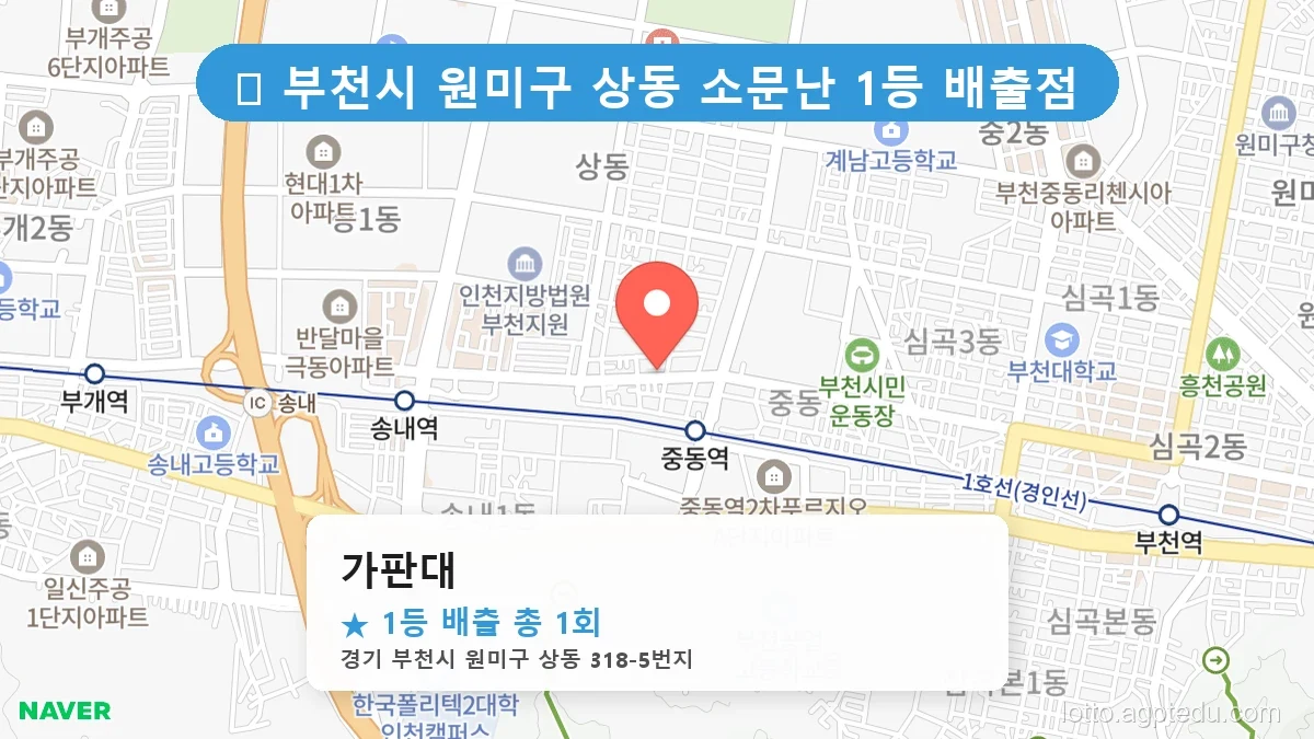 경기 부천시 원미구 상동 상동 로또 명당 가판대 1등 당첨 배출점 전경