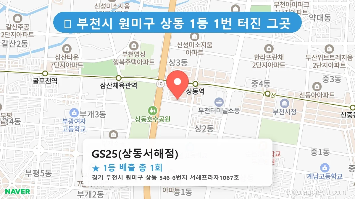 [2026 경기 부천시 원미구 상동 로또 명당 BEST] 역대 1등 당첨 위치 및 순위 공개