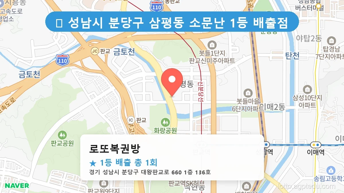 제1218회 성남시 삼평동 로또 명당 로또복권방 위치 및 상세정보
