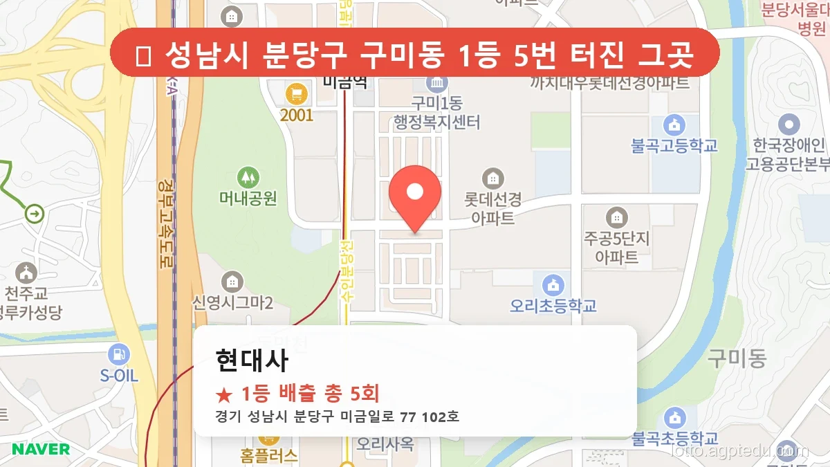 [2026 경기 성남시 분당구 구미동 로또 명당 BEST 5] 지역 주민만 아는 1등 배출점 리스트