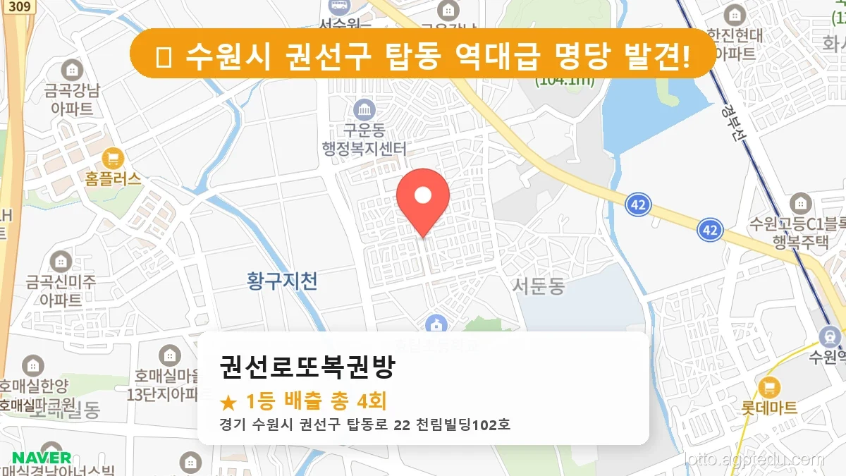 [2026 경기 수원시 권선구 탑동 로또 명당 BEST 3] 데이터로 본 당첨 확률 높은 매장 추천