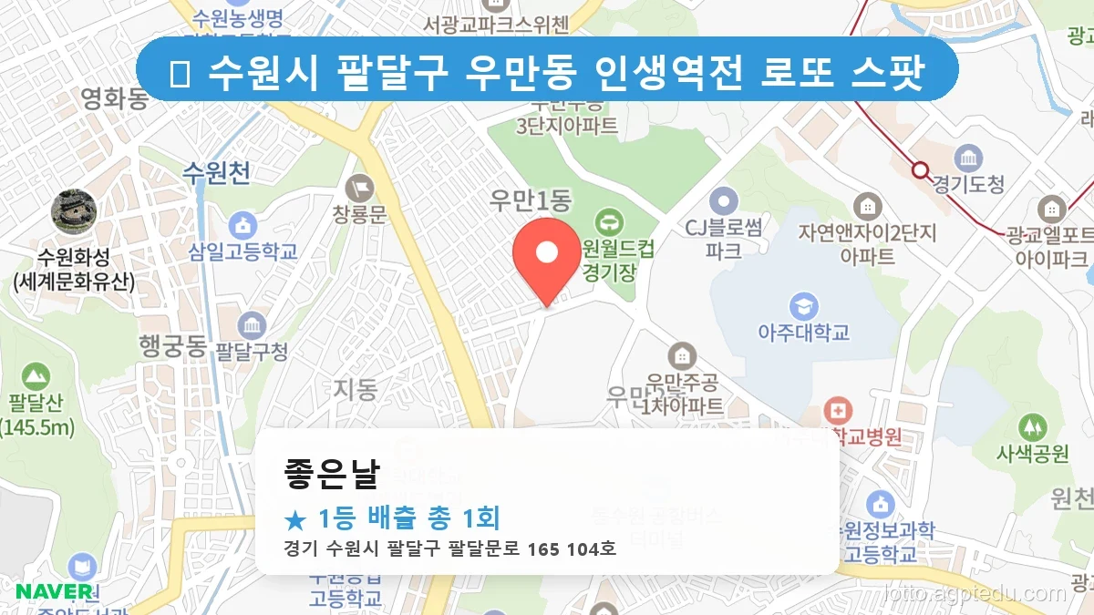 제1209회 수원시 우만동 로또 명당 좋은날 위치 및 상세정보