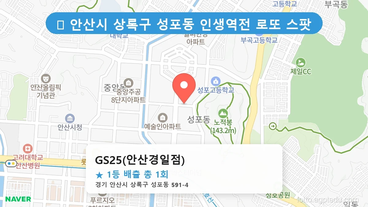 [2026 경기 안산시 상록구 성포동 로또 명당 BEST] 역대 1등 당첨 위치 및 순위 공개
