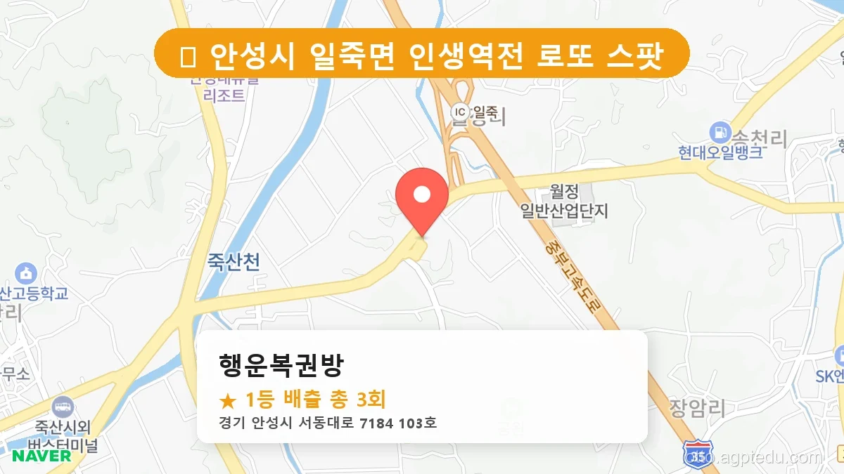 [2026 경기 안성시 일죽면 로또 명당 BEST 4] 이번 주 당첨 주인공이 나올 명당은?
