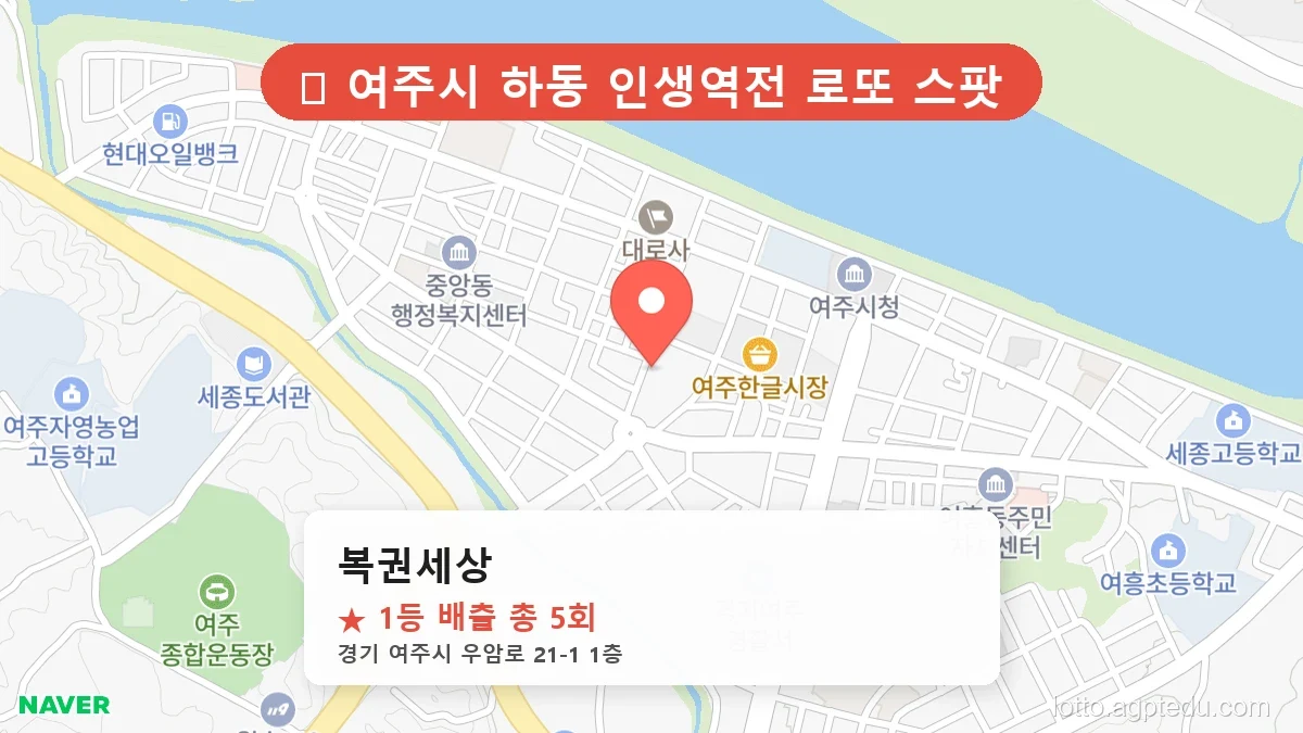 [2026 경기 여주시 하동 로또 명당 BEST 3] 역대 1등 당첨 위치 및 순위 공개