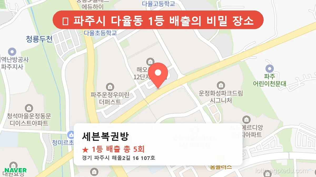 [2026 경기 파주시 다율동 로또 명당 BEST] 숨겨진 명당 발견! 당첨자들의 성지