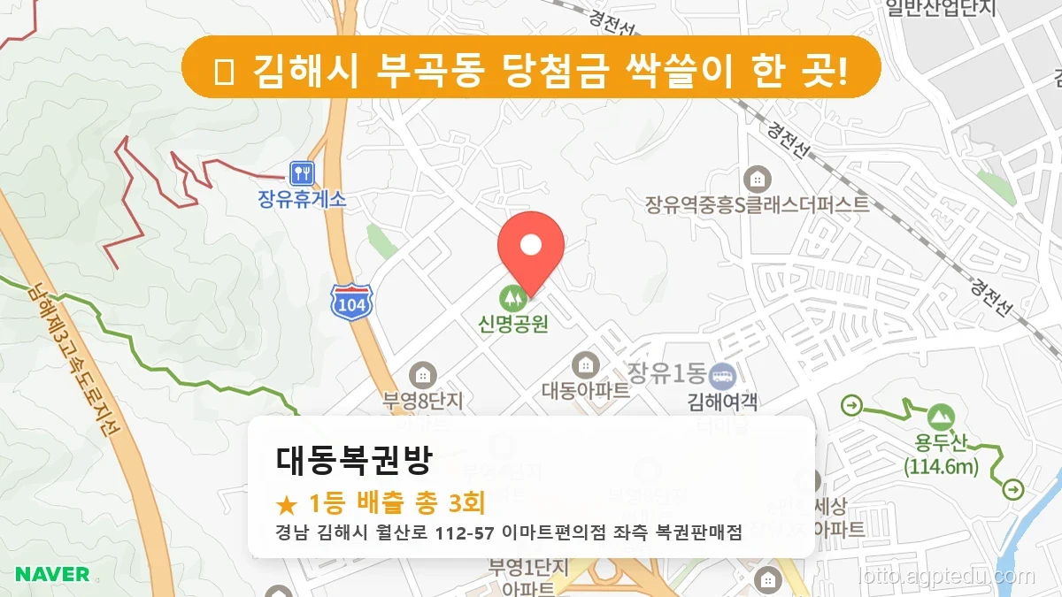 [2026 경남 김해시 부곡동 로또 명당 순위 BEST 2] 지역 주민만 아는 1등 배출점 리스트