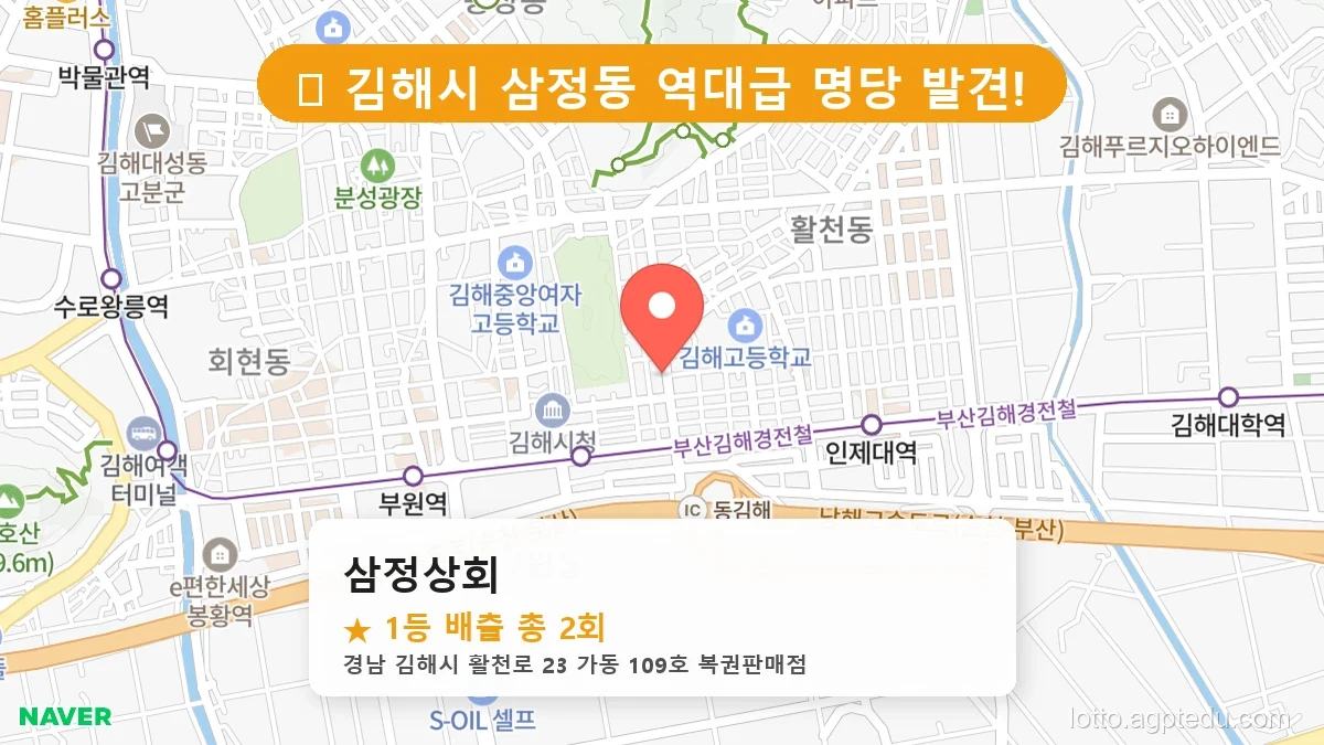 [2026 경남 김해시 삼정동 로또 명당 순위 BEST 4] 당첨 기운 가득한 판매점 총정리